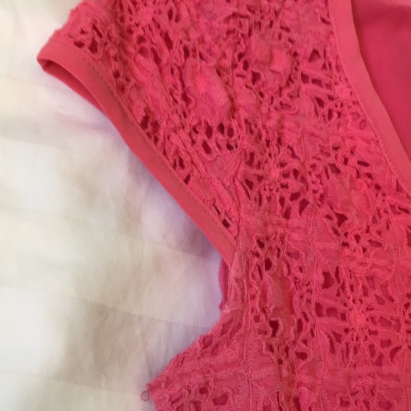 AnnTaylor petite pink lined stretch lace top - Picture 6 of 7
